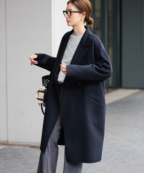 FRAMeWORK（フレームワーク）の「≪追加≫SUPER160'sダブルブレストコート 2（チェスターコート・レディース・ネイビー/ライトグレー/ブラウン・36/38）」の12枚目の写真