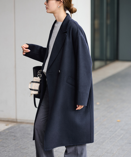 FRAMeWORK（フレームワーク）の「≪追加≫SUPER160'sダブルブレストコート 2（チェスターコート・レディース・ネイビー/ライトグレー/ブラウン・36/38）」の13枚目の写真