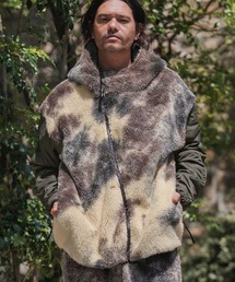 mj11133-Monotone Marble Fake Fur Curved Zipper Blouson フーディージャケット(A56025cmb)