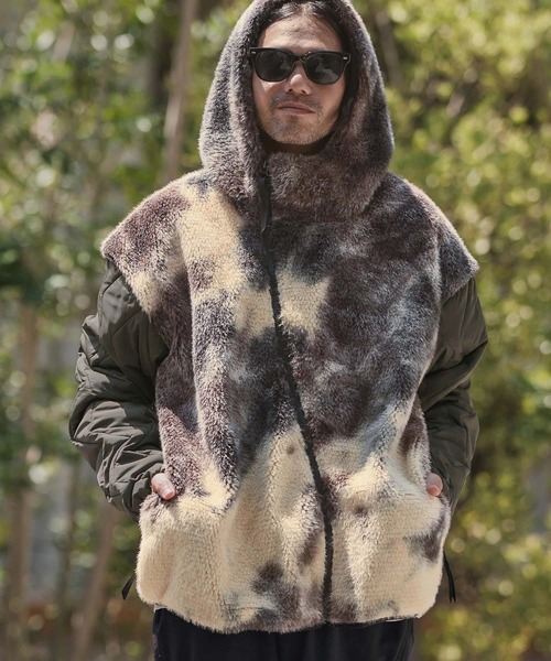 CAMBIO(カンビオ)の「mj11133-Monotone Marble Fake Fur Curved Zipper Blouson フーディージャケット(A56025cmb)(その他アウター・メンズ・ブラウン/ブラック・S/M/L)」の3枚目の写真