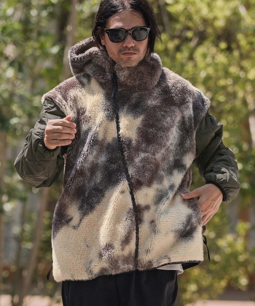 CAMBIO(カンビオ)の「mj11133-Monotone Marble Fake Fur Curved Zipper Blouson フーディージャケット(A56025cmb)(その他アウター・メンズ・ブラウン/ブラック・S/M/L)」の4枚目の写真