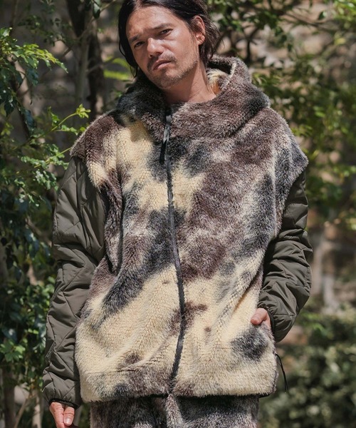 CAMBIO(カンビオ)の「mj11133-Monotone Marble Fake Fur Curved Zipper Blouson フーディージャケット(A56025cmb)(その他アウター・メンズ・ブラウン/ブラック・S/M/L)」の5枚目の写真