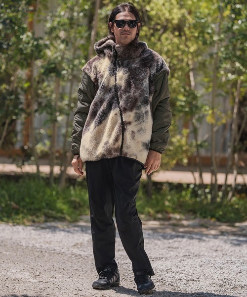 CAMBIO(カンビオ)の「mj11133-Monotone Marble Fake Fur Curved Zipper Blouson フーディージャケット(A56025cmb)(その他アウター・メンズ・ブラウン/ブラック・S/M/L)」の6枚目の写真