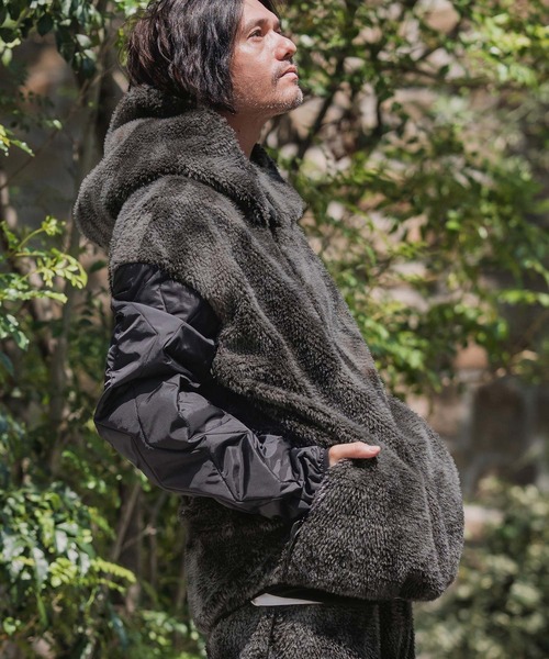 CAMBIO(カンビオ)の「mj11133-Monotone Marble Fake Fur Curved Zipper Blouson フーディージャケット(A56025cmb)(その他アウター・メンズ・ブラウン/ブラック・S/M/L)」の11枚目の写真
