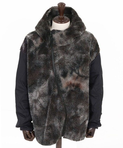 CAMBIO(カンビオ)の「mj11133-Monotone Marble Fake Fur Curved Zipper Blouson フーディージャケット(A56025cmb)(その他アウター・メンズ・ブラウン/ブラック・S/M/L)」の18枚目の写真