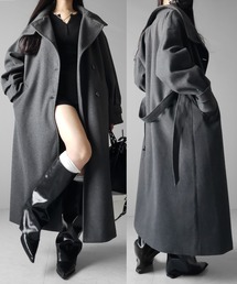me+em select(ミームセレクト)の【 ウエストマークベルトSET 】2WAY スタンドカラーレディメルトントレンチロングコート / 2WAY stand collar lady melton trench long coat(トレンチコート)