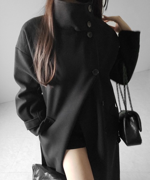 me+em select（ミームセレクト）の「【 ウエストマークベルトSET 】２WAY スタンドカラーレディメルトントレンチロングコート ／ 2WAY stand collar lady melton trench long coat（トレンチコート・レディース・ブラック/チャコール・FREE）」の12枚目の写真