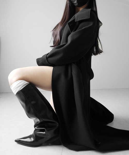 me+em select（ミームセレクト）の「【 ウエストマークベルトSET 】２WAY スタンドカラーレディメルトントレンチロングコート ／ 2WAY stand collar lady melton trench long coat（トレンチコート・レディース・ブラック/チャコール・FREE）」の17枚目の写真