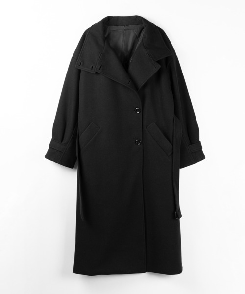 me+em select（ミームセレクト）の「【 ウエストマークベルトSET 】２WAY スタンドカラーレディメルトントレンチロングコート ／ 2WAY stand collar lady melton trench long coat（トレンチコート・レディース・ブラック/チャコール・FREE）」の3枚目の写真