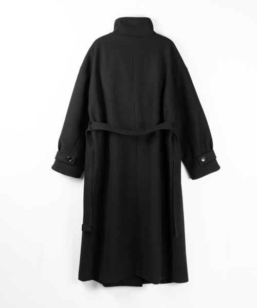 me+em select（ミームセレクト）の「【 ウエストマークベルトSET 】２WAY スタンドカラーレディメルトントレンチロングコート ／ 2WAY stand collar lady melton trench long coat（トレンチコート・レディース・ブラック/チャコール・FREE）」の4枚目の写真