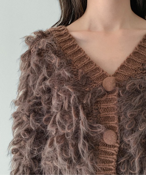 on:nue（オンニュ）の「【on:nue】[お気に入り登録数4,000突破！][着用動画あり！] ループフリンジニットカーディガン（カーディガン/ボレロ・レディース・ベージュ/ブラウン/カーキ/アイボリー・FREE）」の2枚目の写真