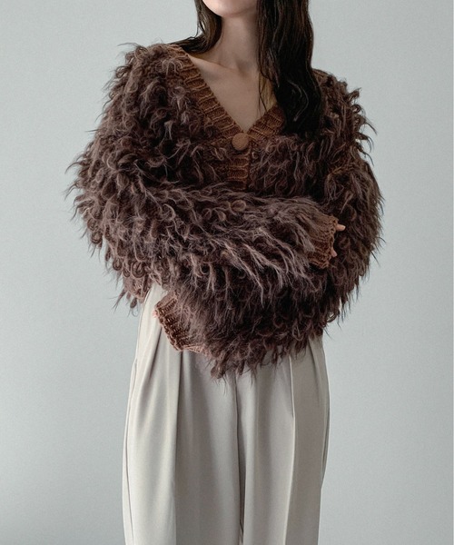 on:nue（オンニュ）の「【on:nue】[お気に入り登録数4,000突破！][着用動画あり！] ループフリンジニットカーディガン（カーディガン/ボレロ・レディース・ベージュ/ブラウン/カーキ/アイボリー・FREE）」の6枚目の写真