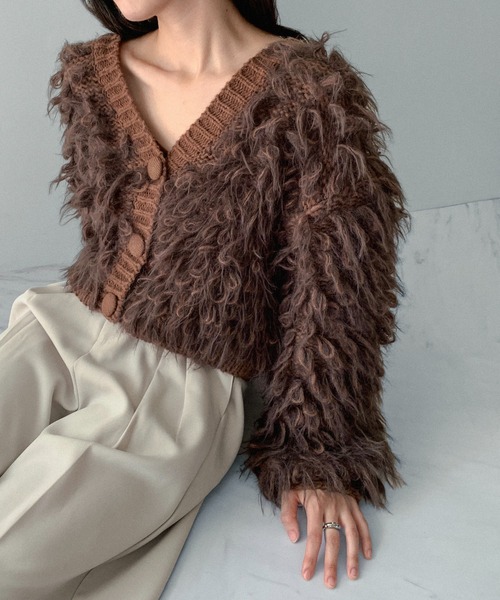 on:nue（オンニュ）の「【on:nue】[お気に入り登録数4,000突破！][着用動画あり！] ループフリンジニットカーディガン（カーディガン/ボレロ・レディース・ベージュ/ブラウン/カーキ/アイボリー・FREE）」の12枚目の写真