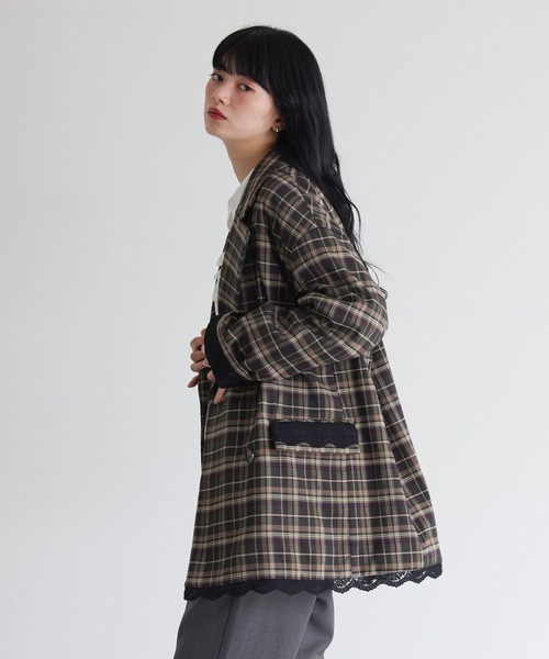 somari imagination（ソマリ イマジネーション）の「オーバーサイズチェックジャケット（テーラードジャケット・レディース・モカ/グリーン・FREE）」の10枚目の写真