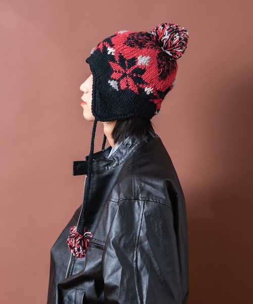 セール】an meets zakka ノルディック柄コード付きイヤーフラップ