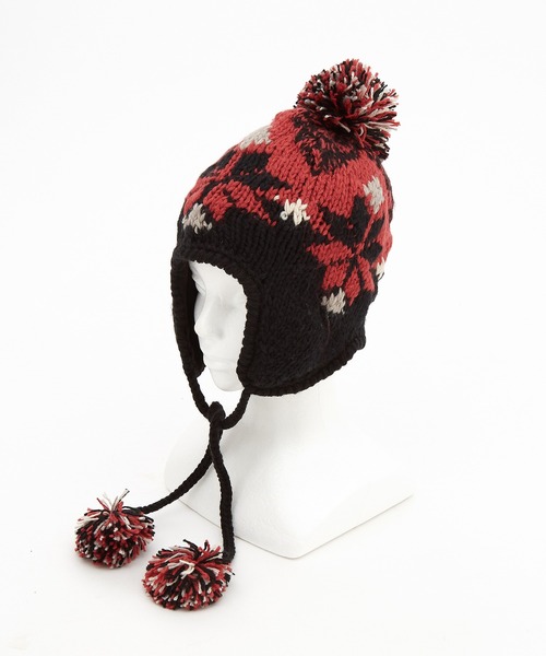 an meets zakka ノルディック柄コード付きイヤーフラップボンボン