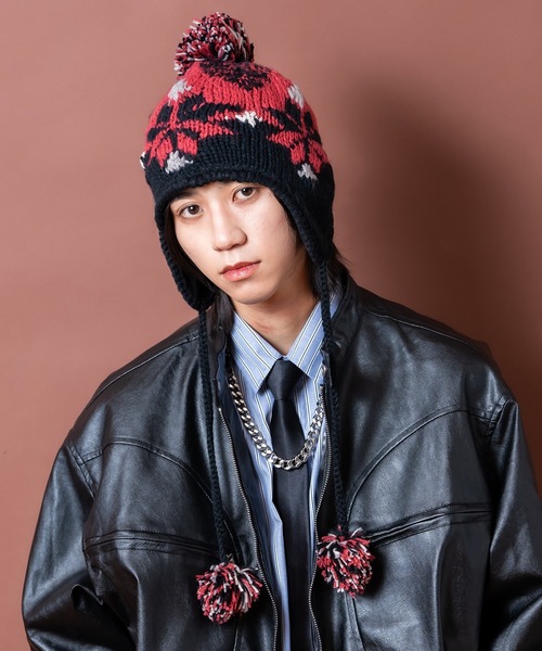 セール】an meets zakka ノルディック柄コード付きイヤーフラップ