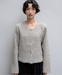 lawgy(ラウジー)のtweed button point nocollar jacket / ツイードボタンポイントノーカラージャケット(ノーカラージャケット)
