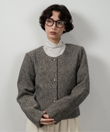 lawgy | tweed button point nocollar jacket / ツイードボタンポイントノーカラージャケット(ノーカラージャケット)