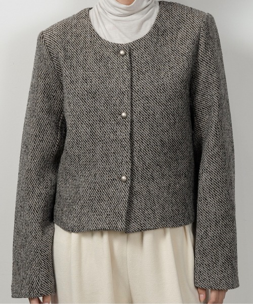 lawgy（ラウジー）の「tweed button point nocollar jacket / ツイードボタンポイントノーカラージャケット（ノーカラージャケット・レディース・ホワイト/ブラック・FREE）」の11枚目の写真