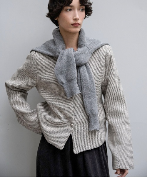 lawgy（ラウジー）の「tweed button point nocollar jacket / ツイードボタンポイントノーカラージャケット（ノーカラージャケット・レディース・ホワイト/ブラック・FREE）」の5枚目の写真