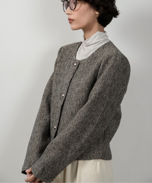 lawgy（ラウジー）の「tweed button point nocollar jacket / ツイードボタンポイントノーカラージャケット（ノーカラージャケット・レディース・ホワイト/ブラック・FREE）」の10枚目の写真
