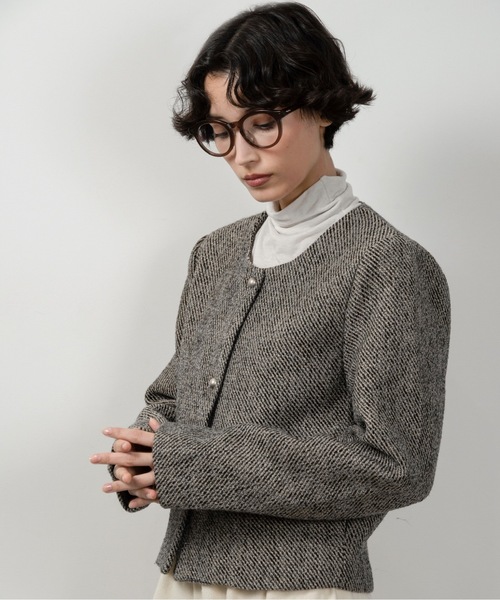 lawgy（ラウジー）の「tweed button point nocollar jacket / ツイードボタンポイントノーカラージャケット（ノーカラージャケット・レディース・ホワイト/ブラック・FREE）」の9枚目の写真