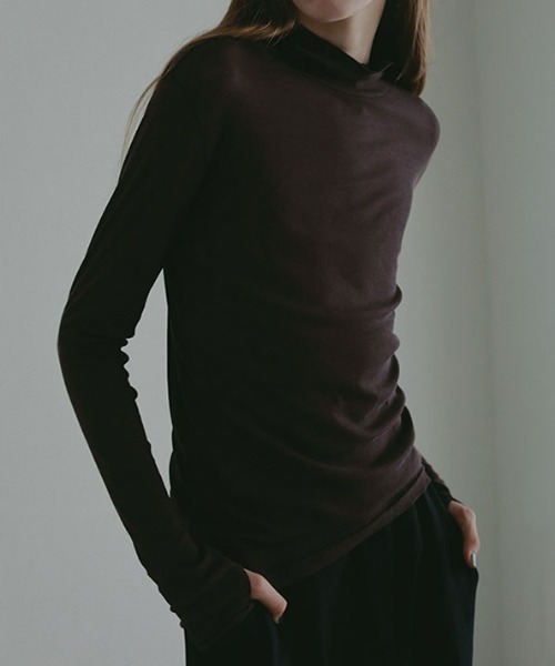 ETRE TOKYO（エトレトウキョウ）の「バーサタイルハイネックシアーロンTee（Tシャツ/カットソー・レディース・ブラック/ブラウン/アイボリー/グリーン/イエロー・FREE）」の4枚目の写真