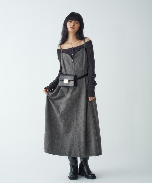 CODE A（コードエー）の「tweed zip cami dress（ワンピース・レディース・ネイビー系3/ライトグレー系3・34/36）」の8枚目の写真