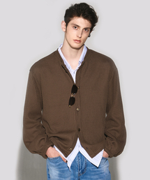Crew neck balloon sleeve cardigan dark brown