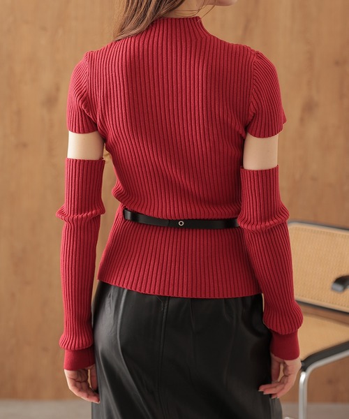 SUWDEE(スーディー)の「arm warmers short sleeve rib knit(ニット/セーター・レディース・アイボリー/ブラック/ブラウン/レッド/オレンジ・FREE)」の19枚目の写真