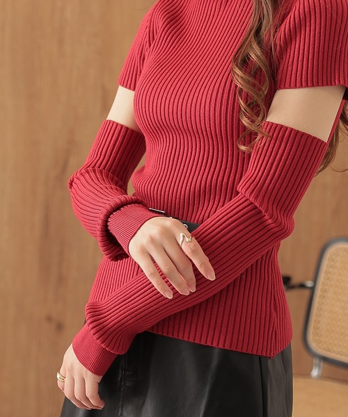 SUWDEE(スーディー)の「arm warmers short sleeve rib knit(ニット/セーター・レディース・アイボリー/ブラック/ブラウン/レッド/オレンジ・FREE)」の20枚目の写真