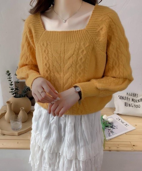 Beststore（ベストストア）の「編みニットセーター  ケーブルニット（ニット/セーター・レディース・ブルー/ライトピンク/グリーン/イエロー系・FREE）」の4枚目の写真