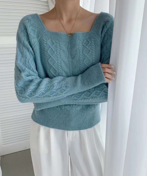 Beststore（ベストストア）の「編みニットセーター  ケーブルニット（ニット/セーター・レディース・ブルー/ライトピンク/グリーン/イエロー系・FREE）」の3枚目の写真