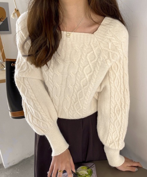 Beststore（ベストストア）の「編みニットセーター  ケーブルニット（ニット/セーター・レディース・ブルー/ライトピンク/グリーン/イエロー系・FREE）」の6枚目の写真