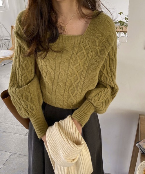 Beststore（ベストストア）の「編みニットセーター  ケーブルニット（ニット/セーター・レディース・ブルー/ライトピンク/グリーン/イエロー系・FREE）」の9枚目の写真