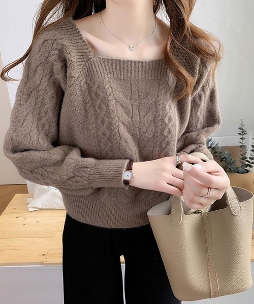 Beststore（ベストストア）の「編みニットセーター  ケーブルニット（ニット/セーター・レディース・ブルー/ライトピンク/グリーン/イエロー系・FREE）」の13枚目の写真