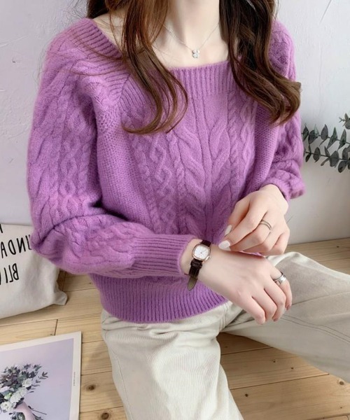 Beststore（ベストストア）の「編みニットセーター  ケーブルニット（ニット/セーター・レディース・ブルー/ライトピンク/グリーン/イエロー系・FREE）」の14枚目の写真