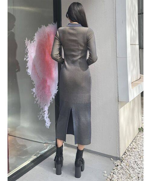 リブニットロングワンピース