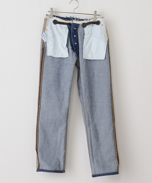 Bonum(ボナム)の「ベルテッドデニムパンツ(デニムパンツ・レディース・コバルトブルー/ネイビー/チャコールグレー・30/28/26)」の6枚目の写真