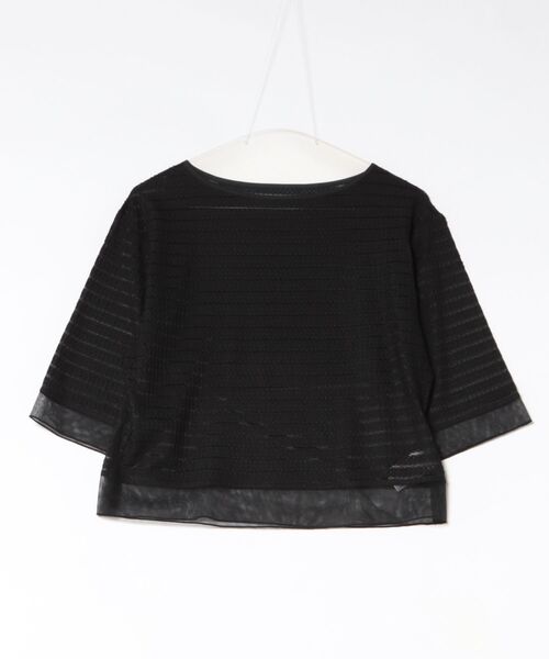 audrey and john wad(オードリーアンドジョンワッド)の「ストレッチレースボーダー柄半袖カットソー(Tシャツ/カットソー・レディース・ホワイト/ブラック・FREE)」の2枚目の写真