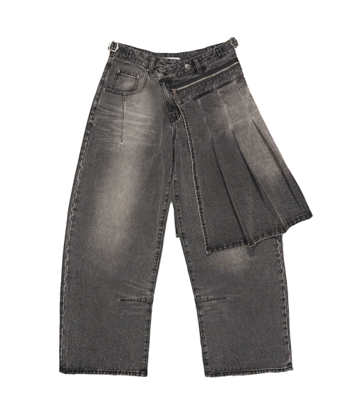 新品 定価10万 ミュグレー 24ss シームディテール デニム パンツ 36 セール】DETACHABLE SKIRT JEANS GREY（デニムパンツ）｜SCHISM