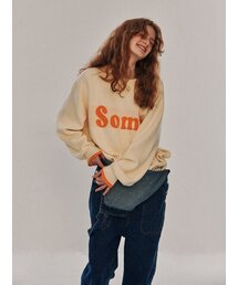 SOME グラフィックオーバーサイズプルオーバーニットTシャツ[クリーム]