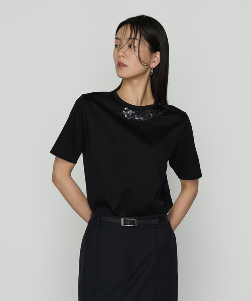 COMME CA(コムサ)の「〔 TALLサイズ 〕 スーピマコットンポンチ Tシャツ(Tシャツ/カットソー・レディース・ホワイト/ダークブルー/ブラック・15号/13号)」の1枚目の写真