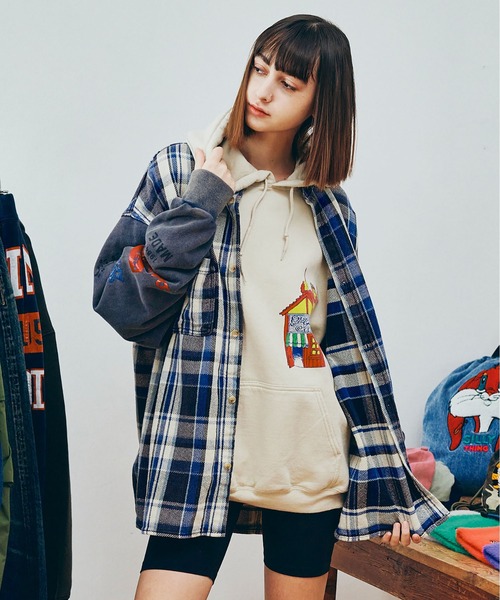 RNA（アールエヌエー）の「B2933 裏毛コンビリメイクシャツ（シャツ/ブラウス・レディース・チェック/ライトインディゴブルー・MEDIUM）」の2枚目の写真