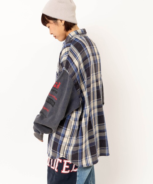 RNA（アールエヌエー）の「B2933 裏毛コンビリメイクシャツ（シャツ/ブラウス・レディース・チェック/ライトインディゴブルー・MEDIUM）」の4枚目の写真