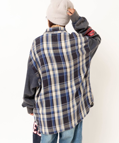 RNA（アールエヌエー）の「B2933 裏毛コンビリメイクシャツ（シャツ/ブラウス・レディース・チェック/ライトインディゴブルー・MEDIUM）」の5枚目の写真