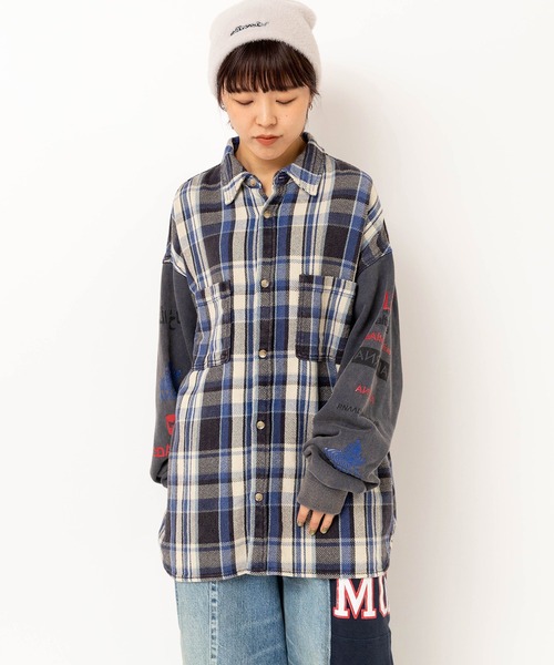 RNA（アールエヌエー）の「B2933 裏毛コンビリメイクシャツ（シャツ/ブラウス・レディース・チェック/ライトインディゴブルー・MEDIUM）」の3枚目の写真