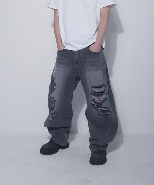 BLR(ビーエルアール)の「Adjustable Waist Destroyed Denim Pants Light Blue(デニムパンツ・メンズ・その他・SMALL/MEDIUM/LARGE)」の1枚目の写真