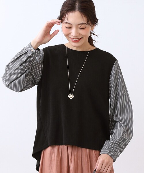 Reflect（リフレクト）の「ストライプドッキングプルオーバー（Tシャツ/カットソー・レディース・ブラック/アイボリー/ネイビー・09/11）」の2枚目の写真